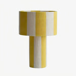 Cargar imagen en el visor de la Galería, Yellow and white striped woven shade table lamp on a white background