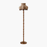 Bild in Gallery-Viewer laden, Full view of vintage floor lamp with brown vertical striped fabric shade