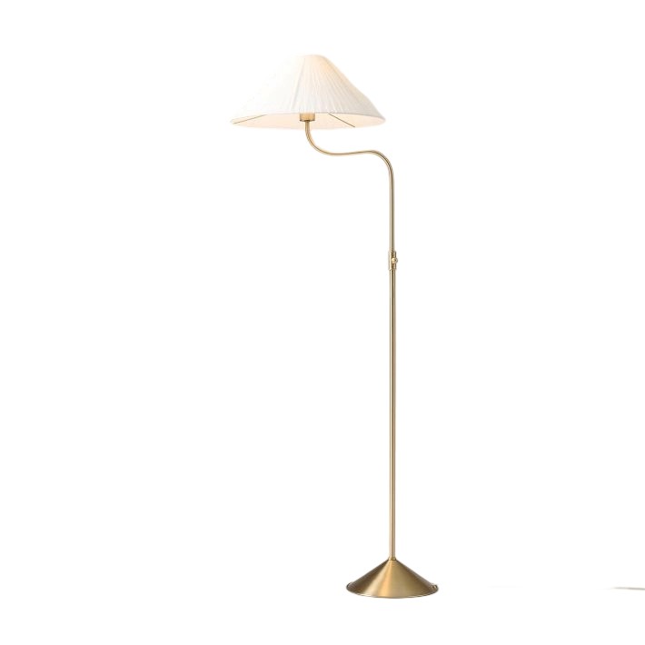 Lámpara de pie elegante Fibura con pantalla de lino en bronce champán: añade calidez