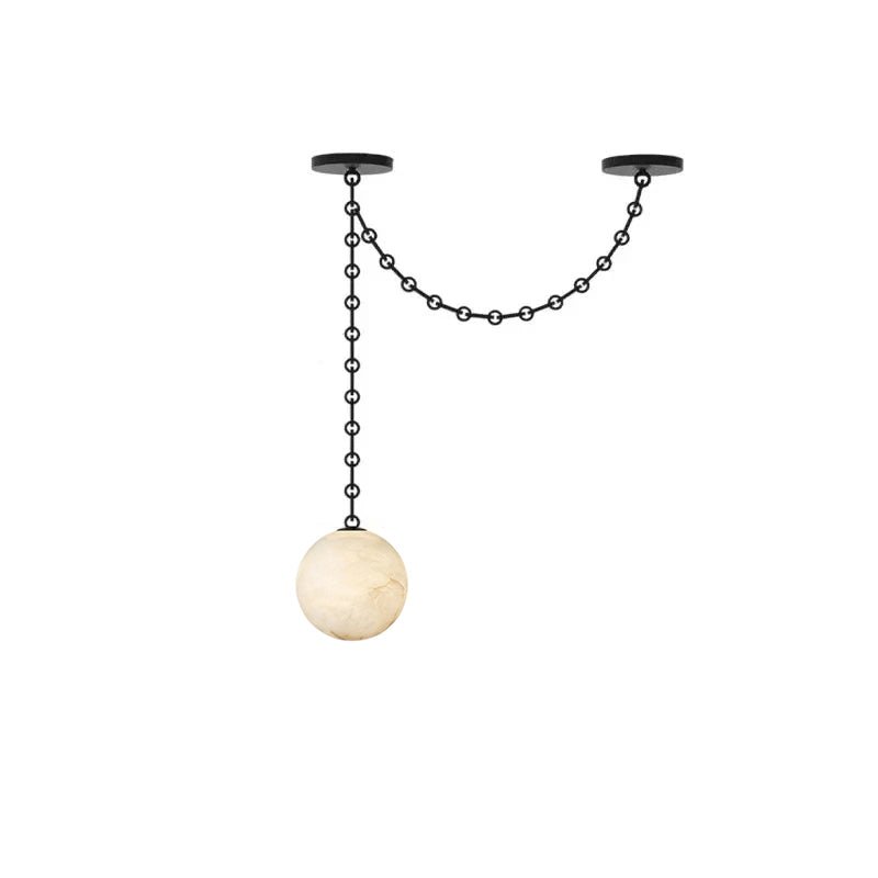 Black Metal Alabaster Globe Hardwired Chandelier