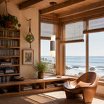 Cargar imagen en el visor de la Galería, Travertine pendant lamp beside a coastal reading corner