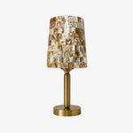 Bild in Gallery-Viewer laden, Beige Capiz shell mosaic table lamp on a clean background