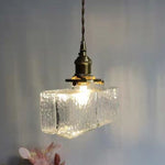 Load image into Gallery viewer, Traditional Vintage Square Rectangle Ripple Glass Iron 1-Light Pendant Light For Living Room
