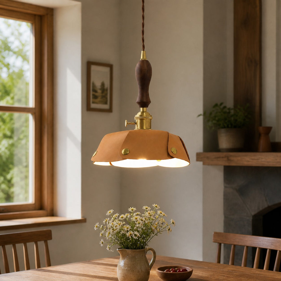Vintage leather pendant light room scene