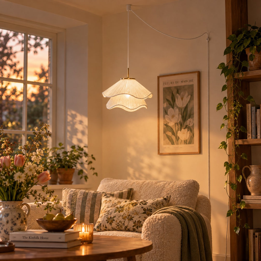 Layered Pleated Fabric Plug-In Pendant Light