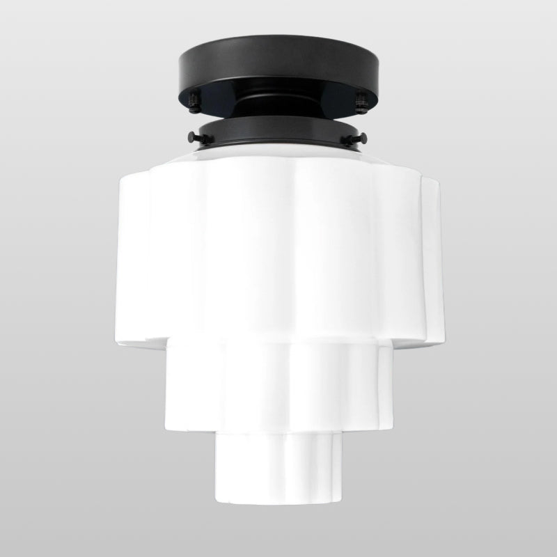Geotower Glass Ribbed Cake Ceiling Light – Art Deco Modern Glass Globe Fixture for Living Room, Bedroom, Hallway