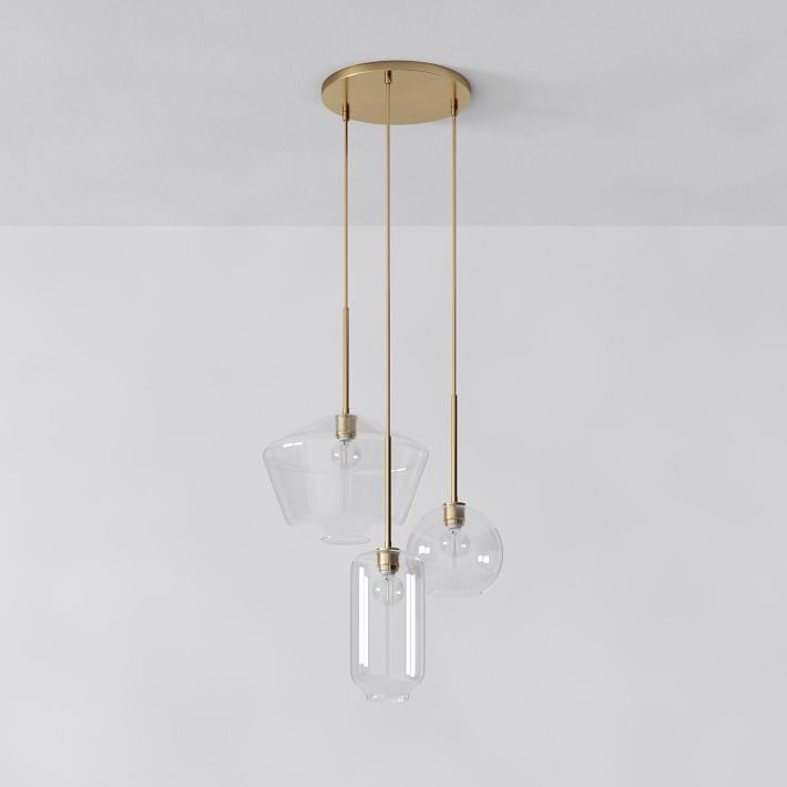 Merin Mixed Sculpture Glass and Metal Triple Chandelier