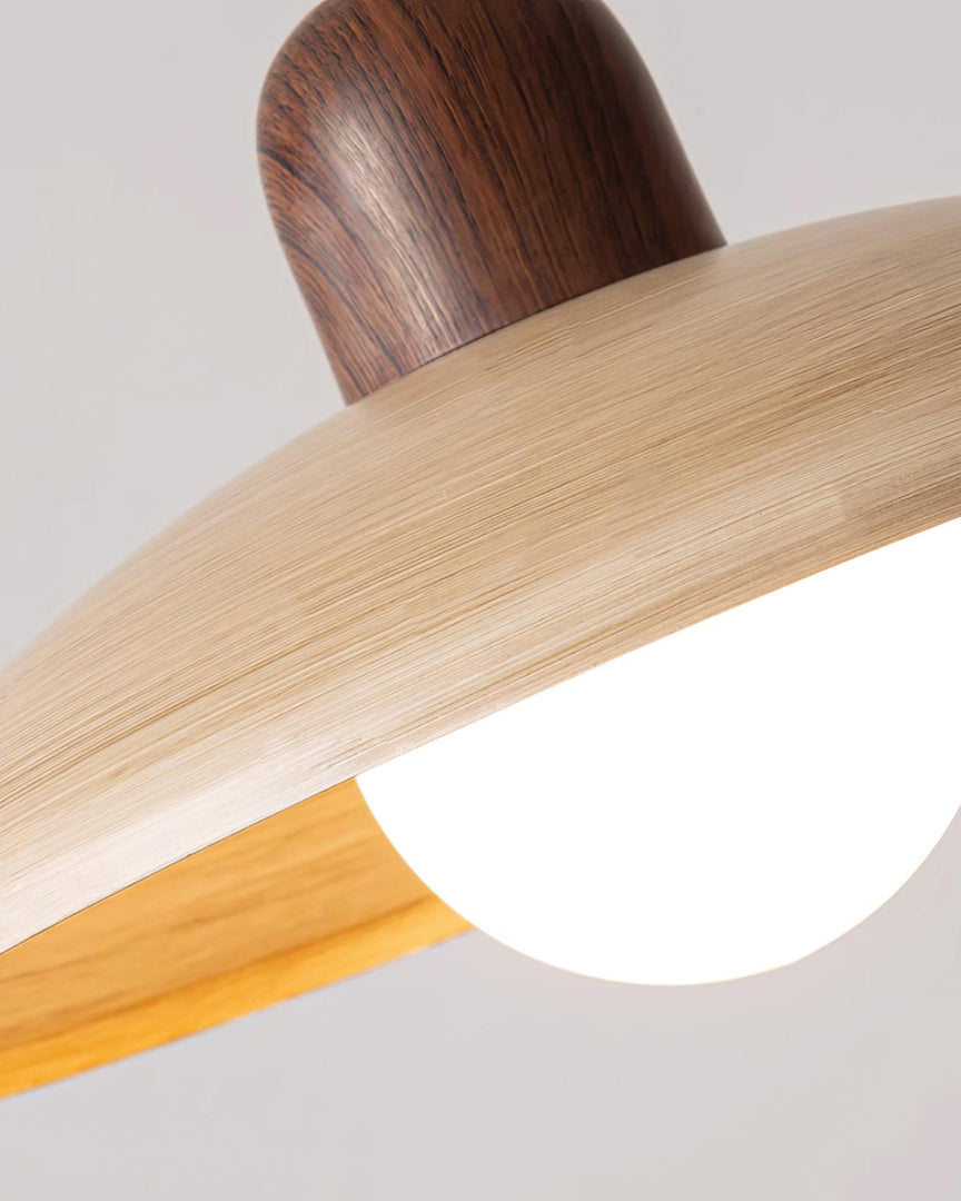 Wood-Tone Metal Glass Plug-In Pendant
