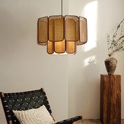 Layered Rattan Plug-In Swag Pendant