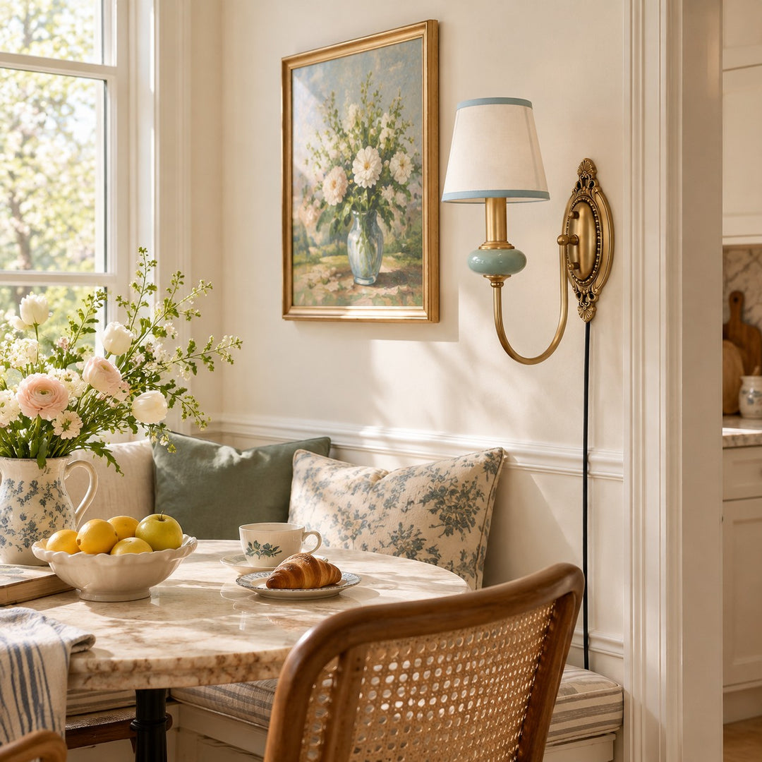 Rowanea Fabric Shade Ceramic Plug-In Wall Sconce