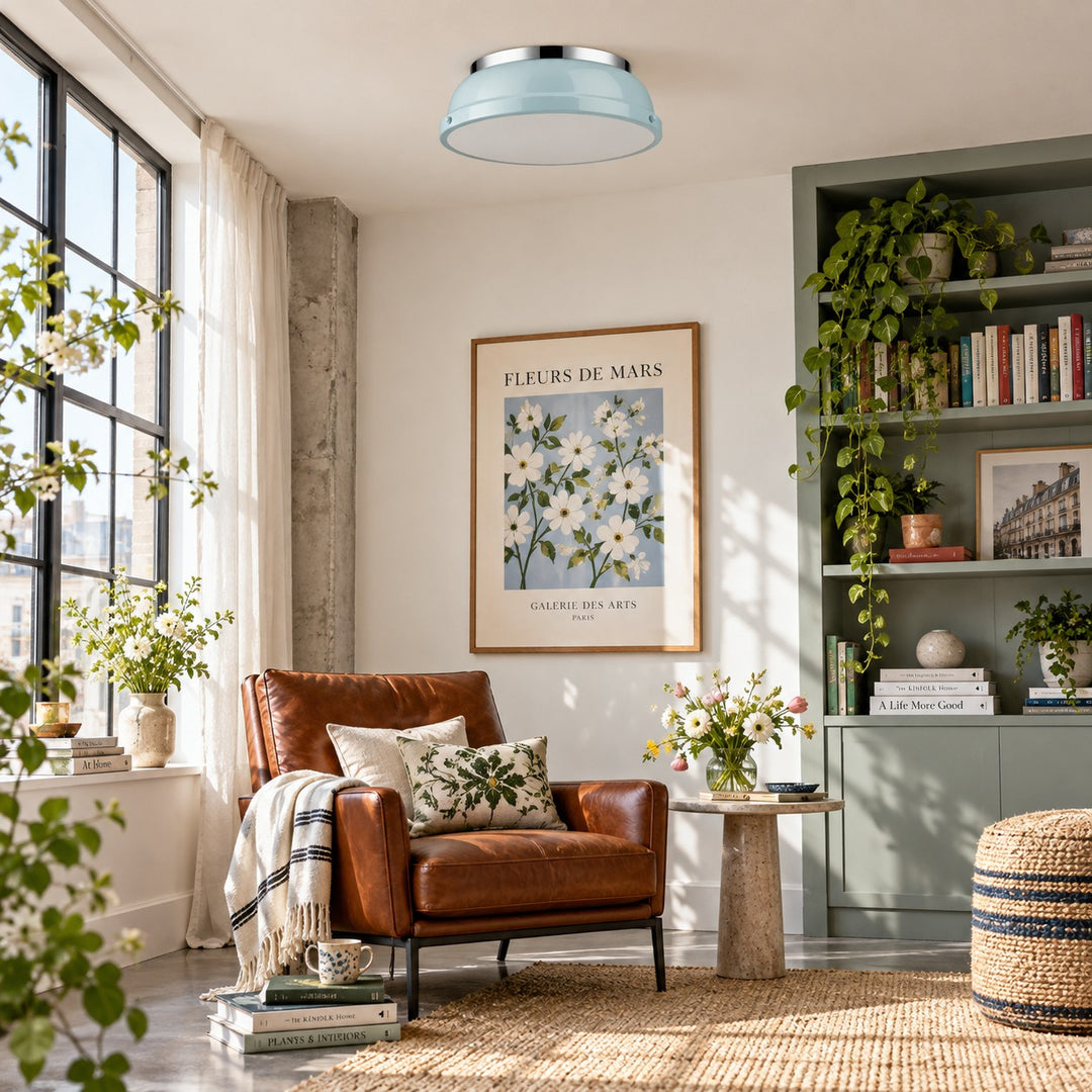Metal Flush Mount Ceiling Fixture with Frosted Diffuser