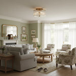 Load image into Gallery viewer, Rivora Vintage Ribbed-Glass Drum Flush Ceiling Light for Living Room
