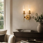Load image into Gallery viewer, Double-head brass and glass wall lamp in a refined interior