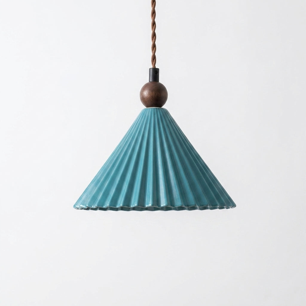 Pleated Ceramic Plug-In Swag Pendant