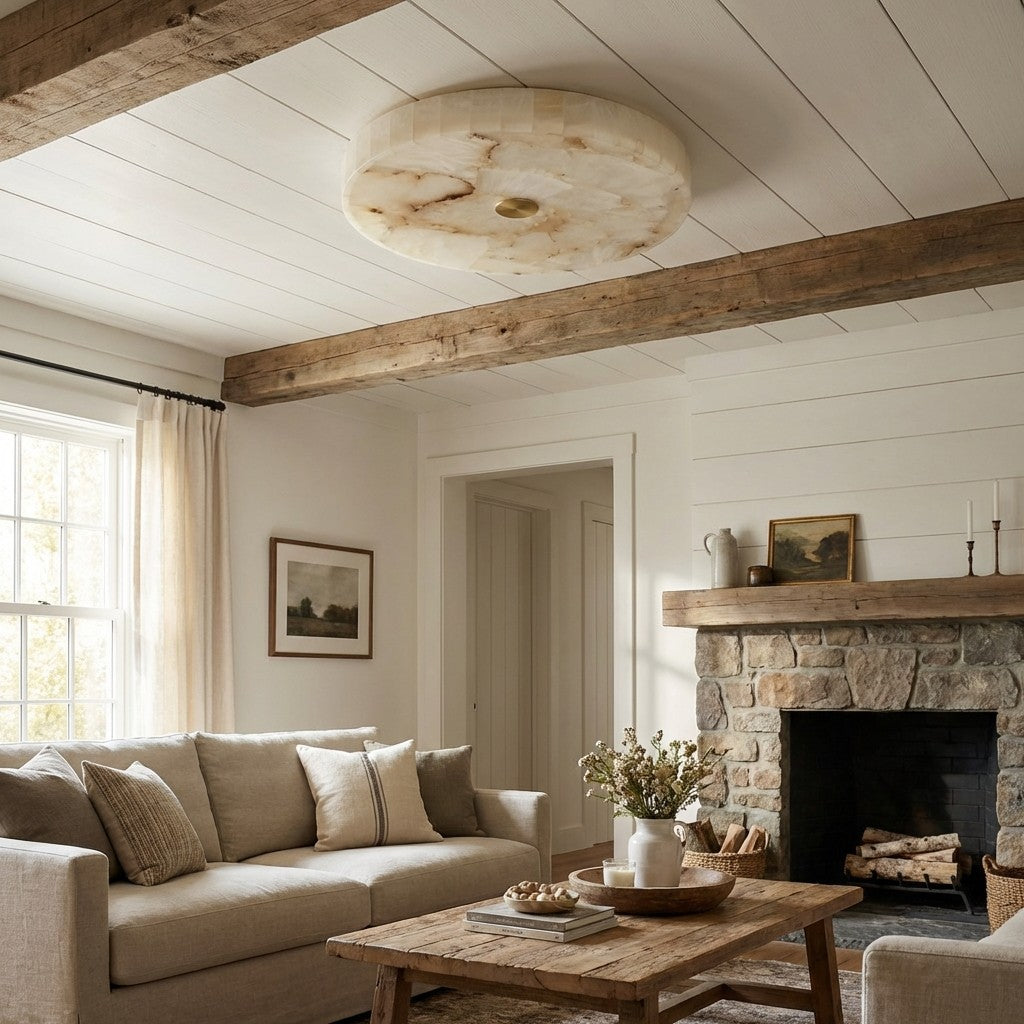 Plafonnier Rond Ultra-fin Moderne AlbaSphere - Éclairage Contemporain en Albâtre pour Maison