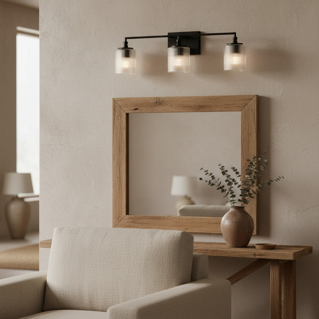 Lirra Dreifach-Glasschirm Schminklicht Schlankes Metall-Design – Badezimmer-Ankleidebeleuchtung