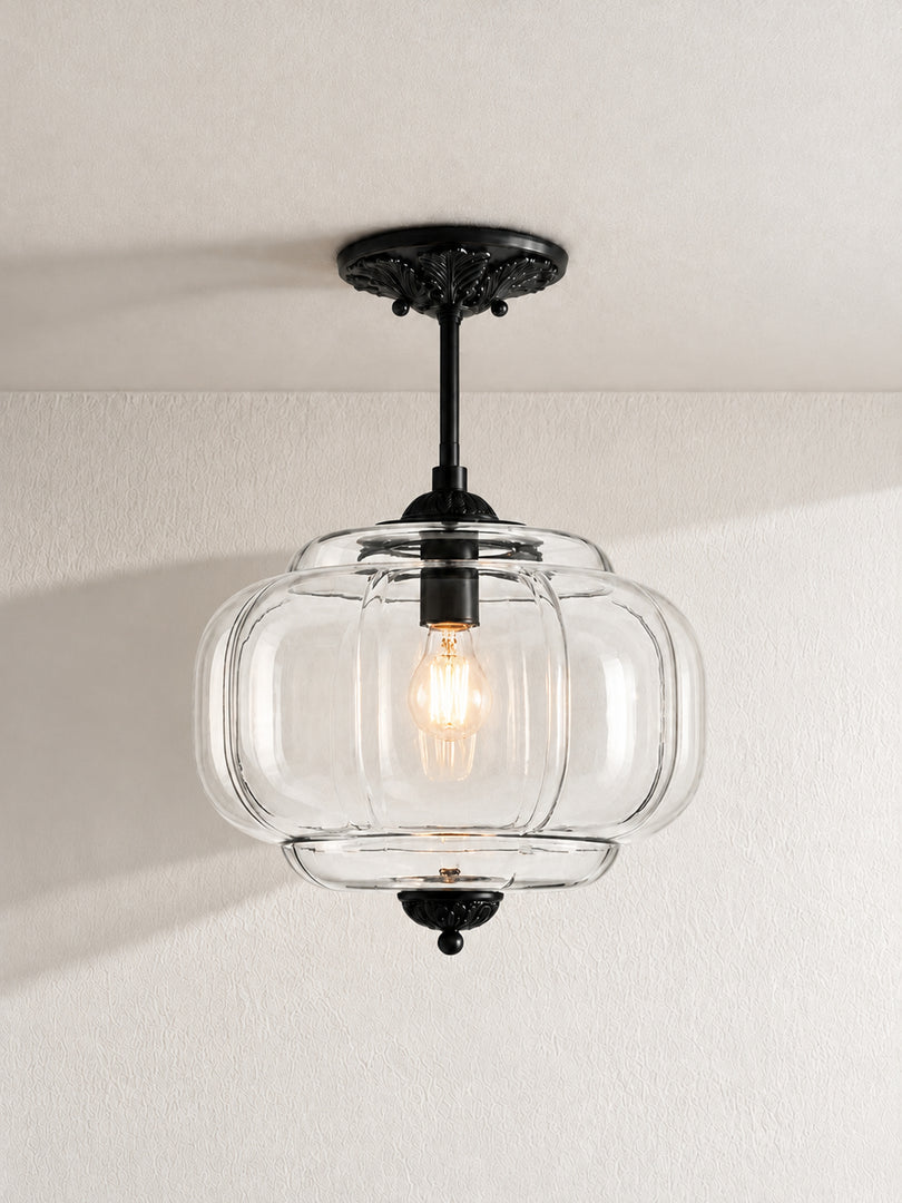 Eloise Scallop Vintage Milk Glass Semi Flush Mount Pendant Light