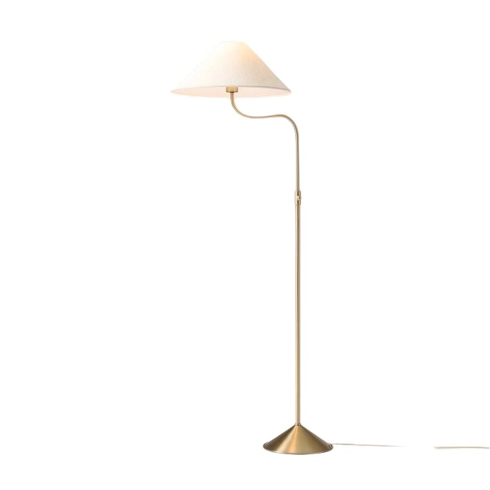 Lámpara de pie elegante Fibura con pantalla de lino en bronce champán: añade calidez