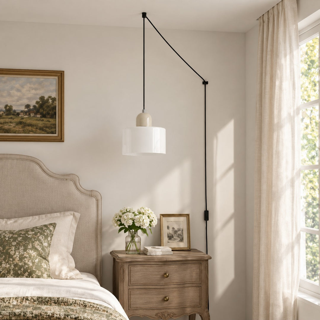 Mid‑Century Macaron Plug‑in Swag Pendant Light - Colorful Shade Hanging Lamp for Home Decor