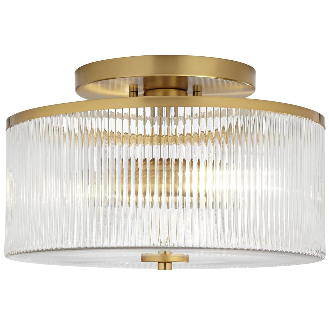 Plafonnier tambour en verre rayé - Luminaire de style campagnard