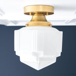 Cargar imagen en el visor de la Galería, Geotower Glass Art Deco Opal Glass Flush Mount Ceiling Light – Modern Deco Indoor Accent Light for Living Room
