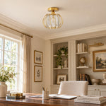 Charger l'image dans la visionneuse de galerie, Geometric Cage Semi-Flush Mount Crystal Ceiling Light for Hallway and Entryway
