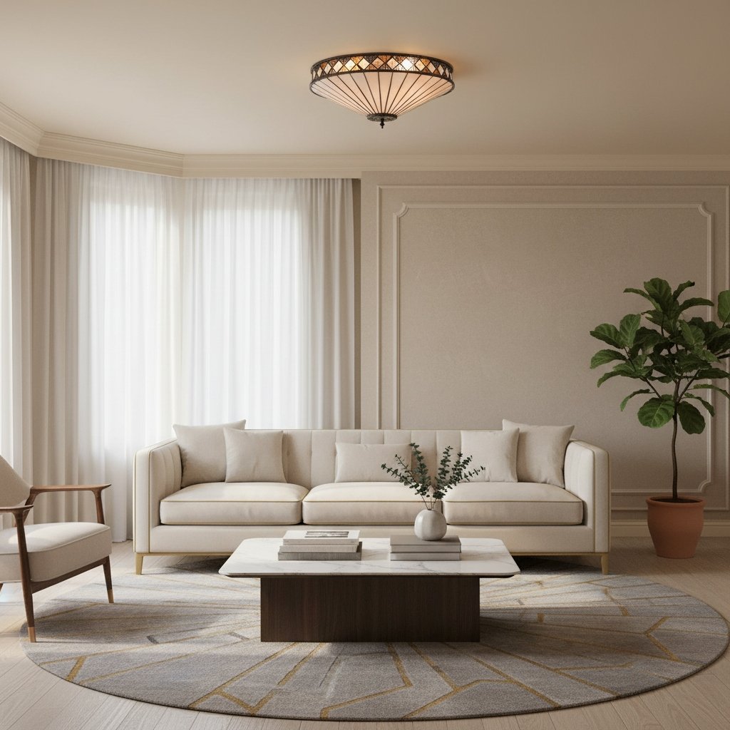 Tiffstar Elegant Art Glass Flush Ceiling Light with Vintage inspired Glass Diffuser – Classic Ceiling Fixture for Home Interiors