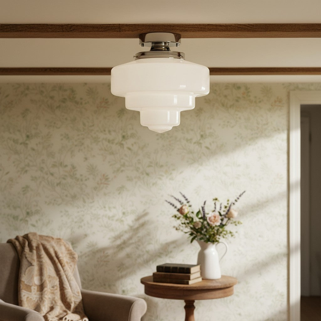 Geotower Glass Luminous Globe Art-Deco Ceiling Lamp — Modern Glass Globe Accent Light for Living Room