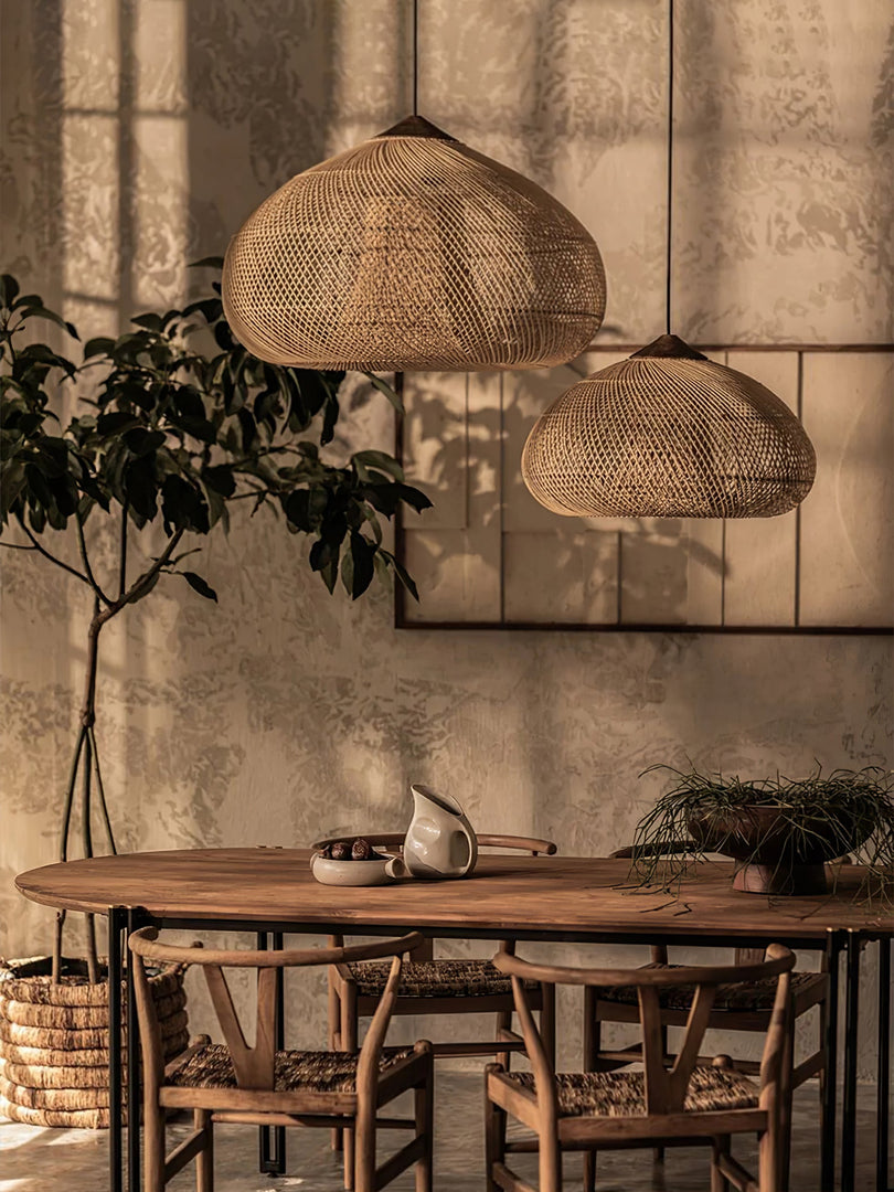 Woven Rattan Wood Plug-In Pendant Light