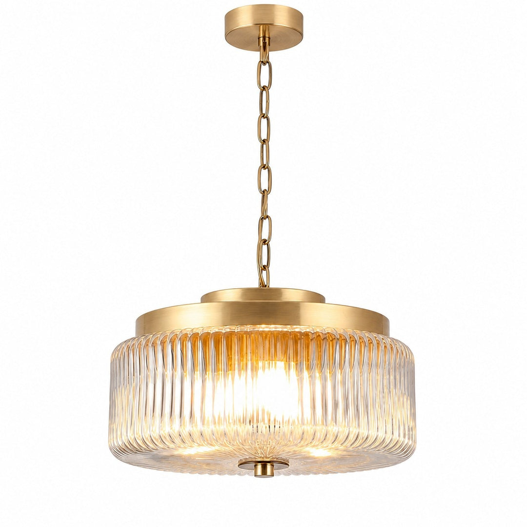 Natural brass pendant ribbed glass ceiling lamp