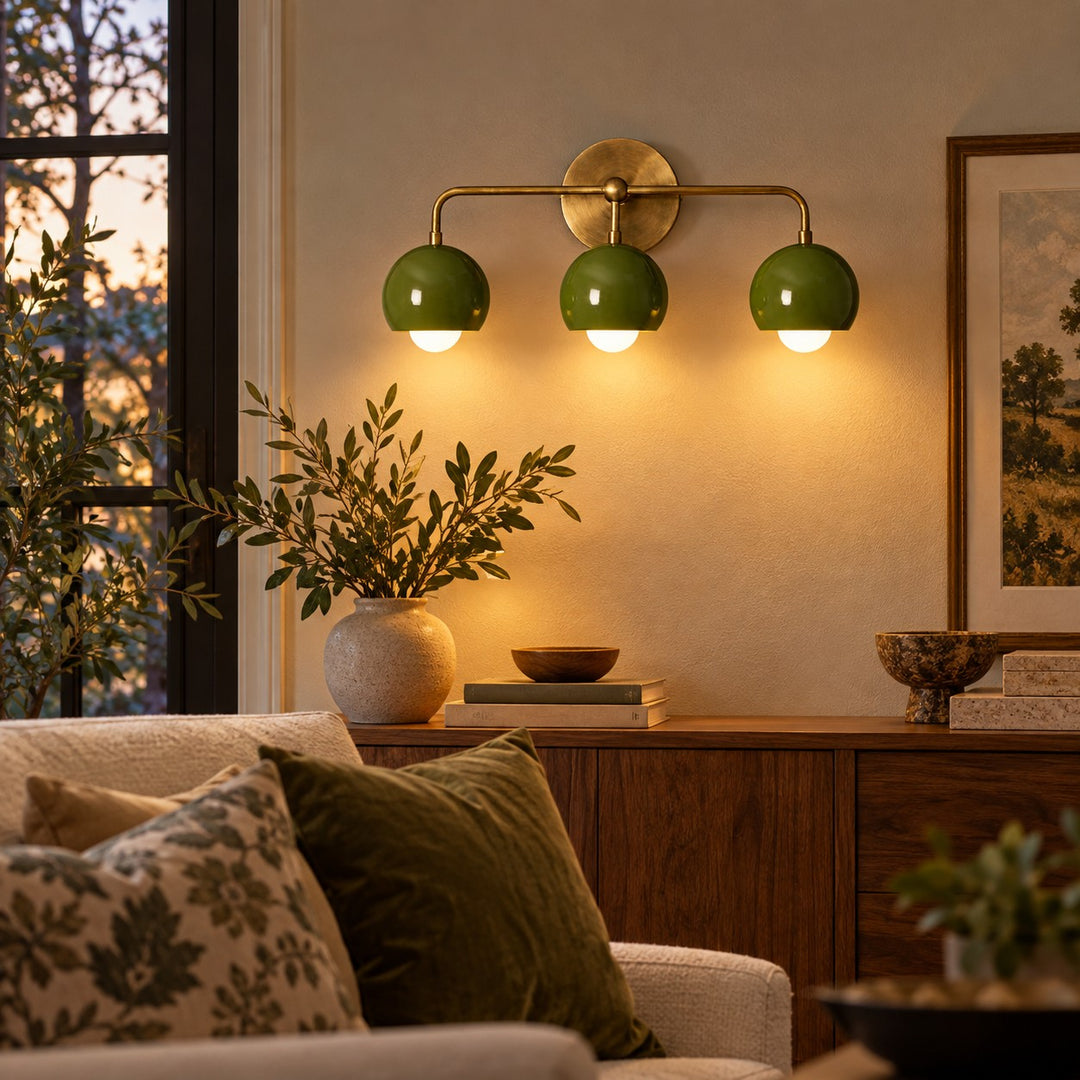 Open Rim Globe Shade Raw Brass Vanity Light