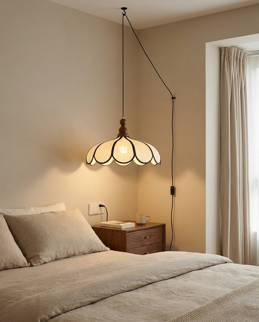 Scalloped Abaca Woven Plug-In Swag Pendant