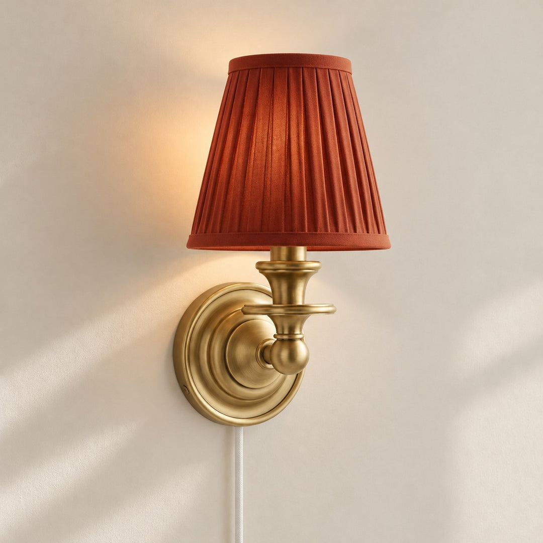 Rowan No-Wire Pleated Drum Shade Wall Sconce – Plug-In Fabric Wall Light