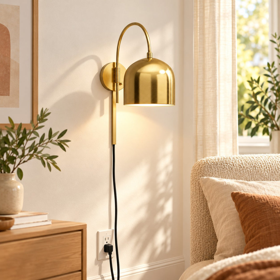 Dome Arm Plug-In Cord Arched Metal Wall Sconce
