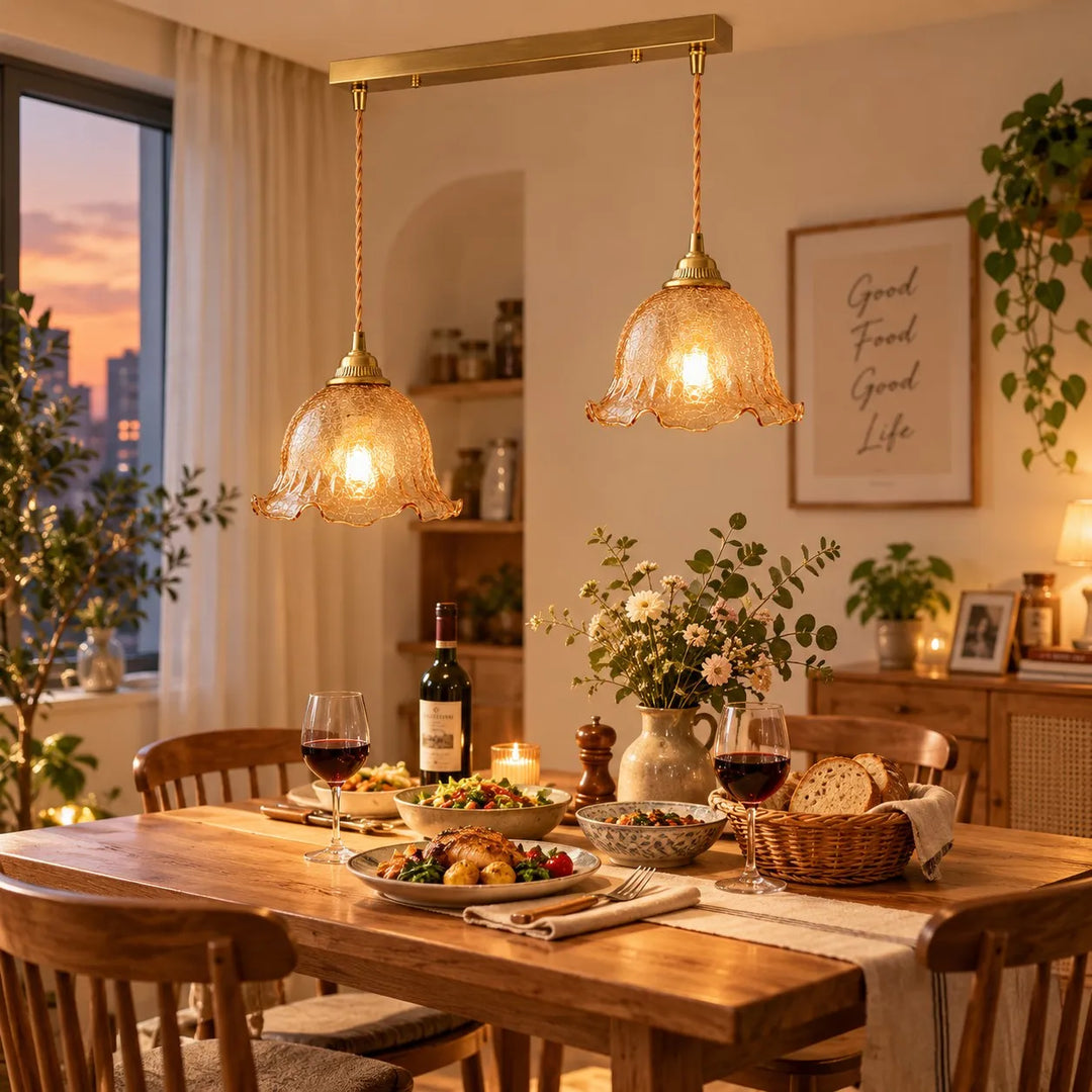 Crackle Glass Brass Pendant Light