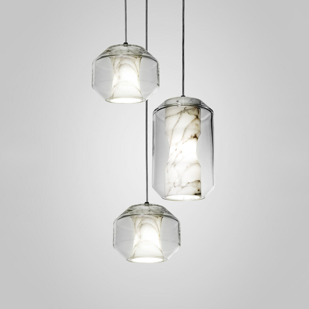Suspension en verre et albâtre