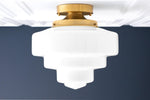 Cargar imagen en el visor de la Galería, Geotower Glass Luminous Globe Art-Deco Ceiling Lamp — Modern Glass Globe Accent Light for Living Room
