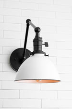 Cargar imagen en el visor de la Galería, Conique Metal Vintage Industrial Swing Arm Wall Lamp - Adjustable Dome Shade for Study
