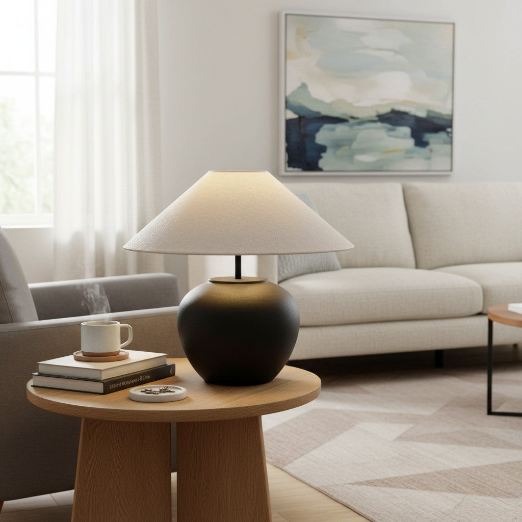 Lampe de table en céramique Ceravine Curvaceous - Style Japandi pour tables de chevet de chambre