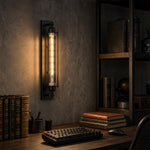 Load image into Gallery viewer, Industrial tube wall sconce beside shelves and books