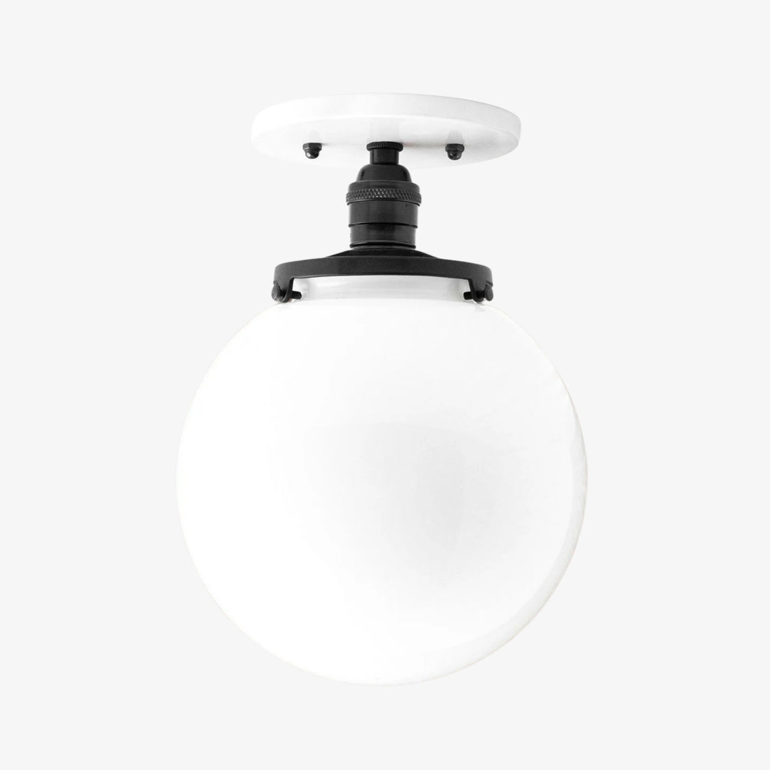 Glorica Glass Mid Century Semi Flush Ceiling Light - White Opal Glass Globe Fixture