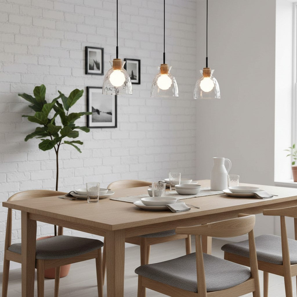 Lámpara Colgante Quenora Ripple – Pantalla de Vidrio Ondulado para Comedor o Cocina U23