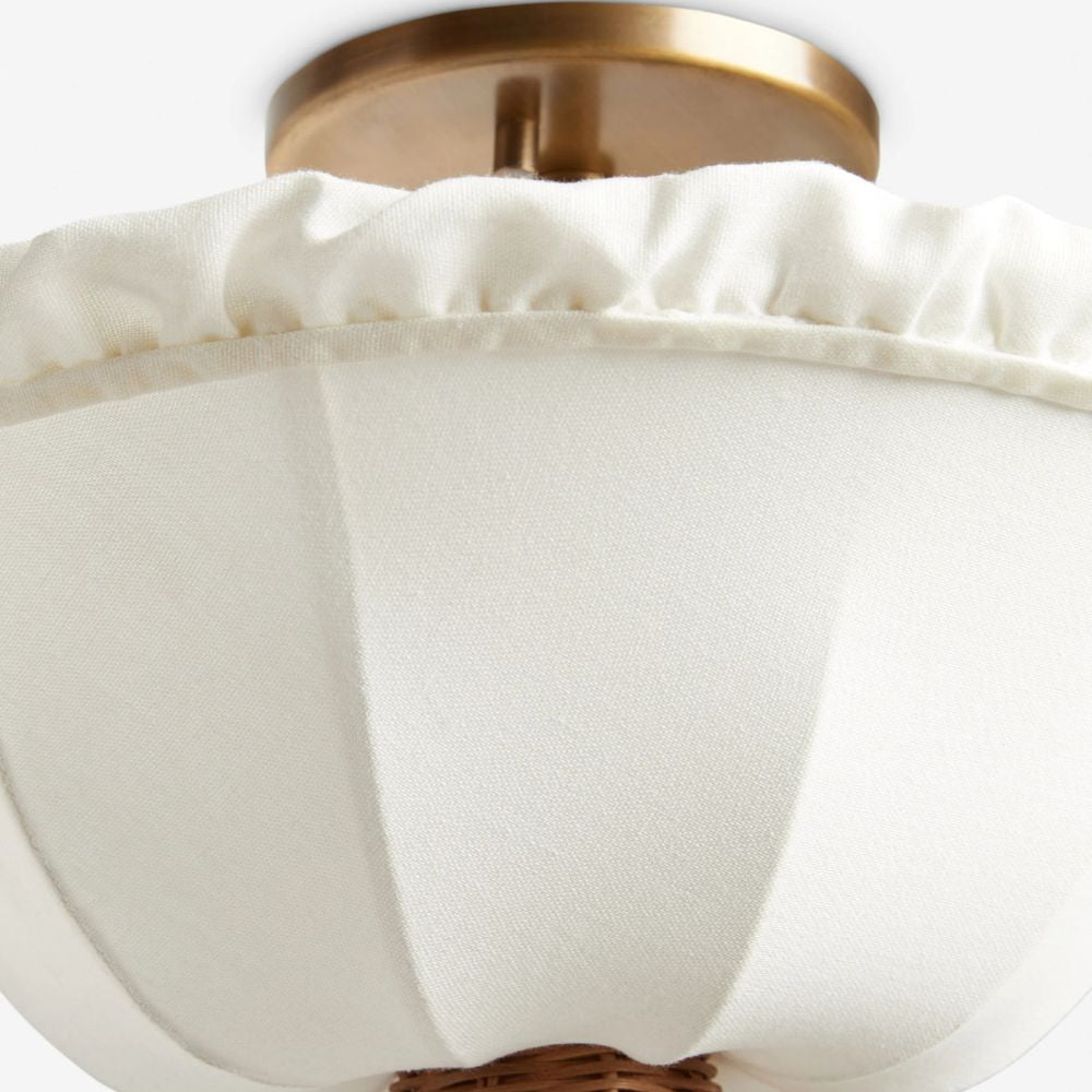 Wickara Natural Wicker Parasol Contemporary Flush-Mount Ceiling Light for Small Rooms