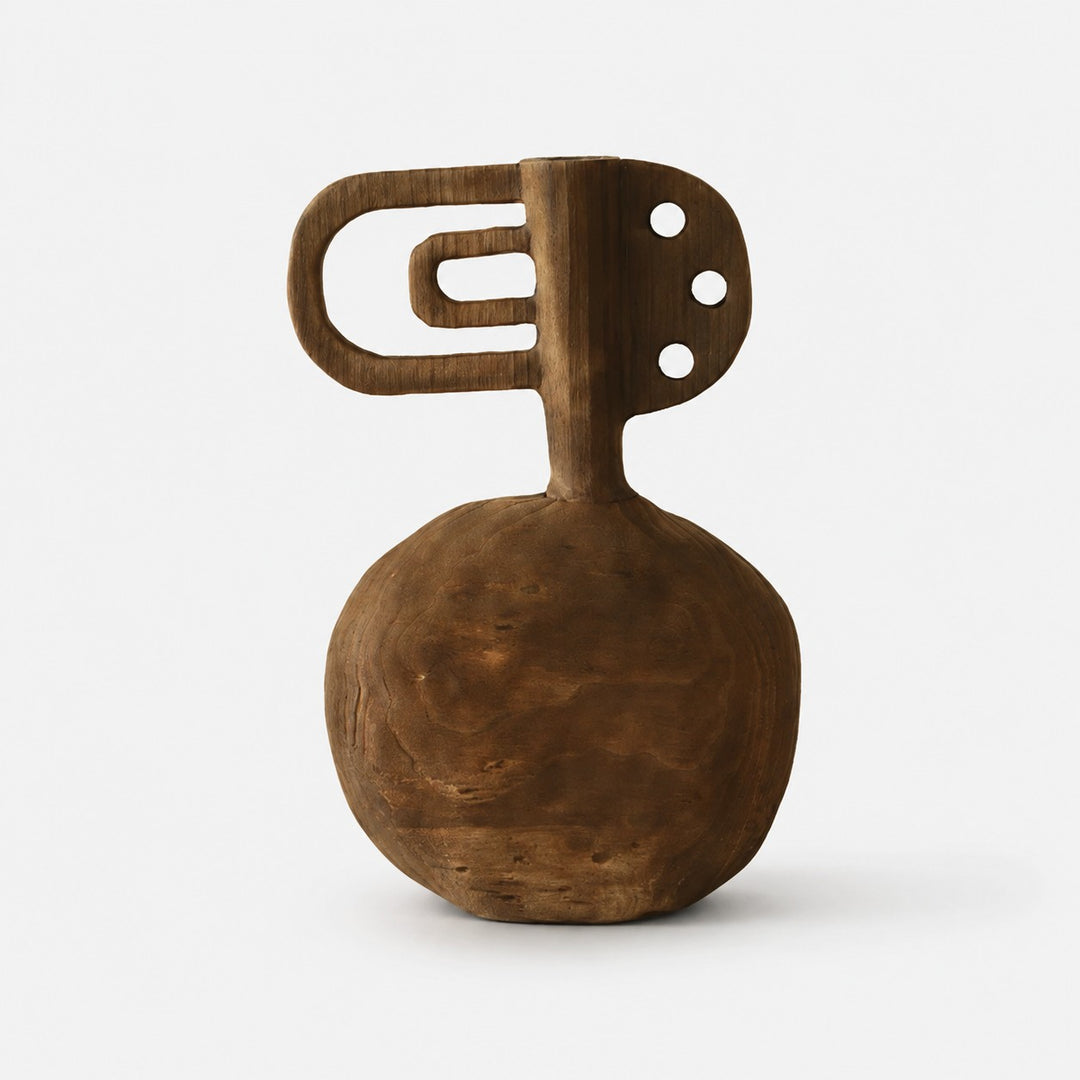 Hand-Carved Solid Wood Sculptural Vase