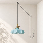 Load image into Gallery viewer, Pleated Glass Antique Brass Plug-In Swag Pendant