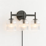 Bild in Gallery-Viewer laden, Black ribbed-glass wall sconce, three lights