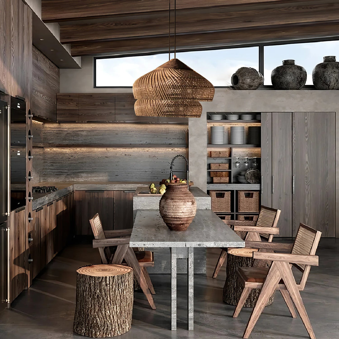 Woven Rattan Wood Plug-In Pendant Light