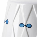 Load image into Gallery viewer, Close view of blue bow motifs and ceramic relief