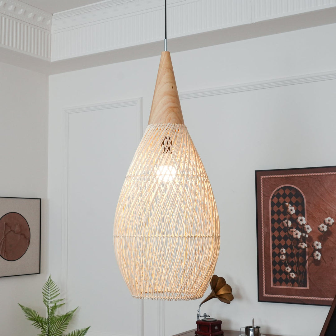 Woven Rattan Wood Plug-In Pendant Light