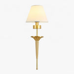 Load image into Gallery viewer, Brass wall sconce with white fabric shade